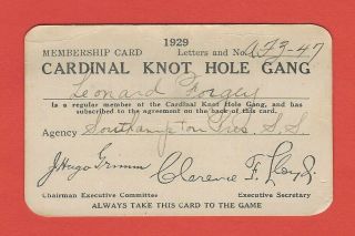 1929 St.  Louis Cardinals Ticket Knot Hole Gang Pass Jim Bottomley Pete Alexander
