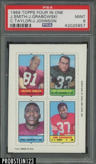 1969 Topps Football Four In One Jackie Smith Charley Taylor Psa 9 " Tough "