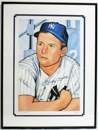 Mickey Mantle Signed Autographed 18x23 Photo Framed 1952 Bowman Yankees Jsa
