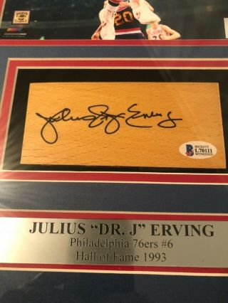 Autographed Julius Dr J Erving 2x4 inch game floor court Beckett signed framed 2