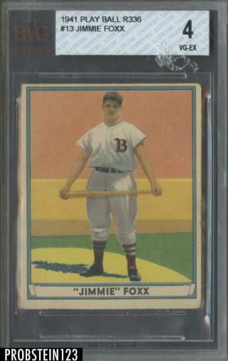 1941 Play Ball 13 Jimmie Foxx Boston Red Sox Hof Bvg 4 Vg - Ex