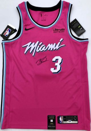 Dwyane Wade 3 Signed Miami Heat Nike Sunset Vice Basketball Jersey Psa/dna