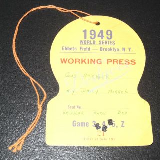 1949 Brooklyn Dodgers World Series Press Pass Ticket Stub Games 3 4 5 Robinson