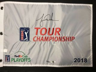 Tiger Woods Signed 2018 Tour Championship Pin Flag - Uda - Upper Deck Auth