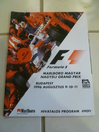 1996 Hungarian Grand Prix Race Program,  F1,  Magyar Nagydij Won By J.  Villeneuve
