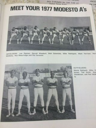 Vintage 1977 Minor ' s MODESTO A ' S Program Rickey Henderson team photo Mays pic 3