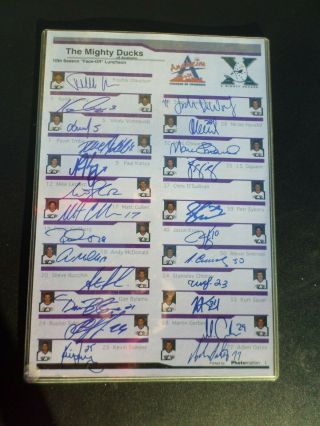 The Mighty Ducks Of Anaheim 10th Season " Face - Off " Luncheon Team Signed 2003