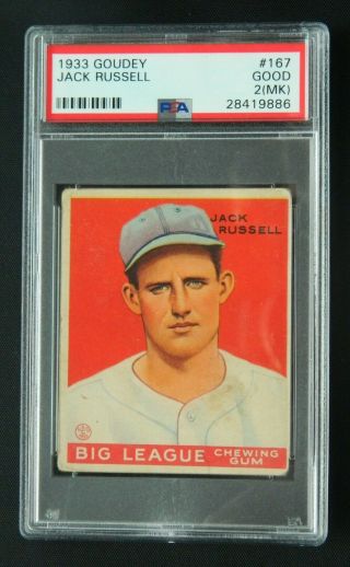 1933 Goudey Baseball Jack Russell 167 Psa 2 (mk) Good Washington Senators