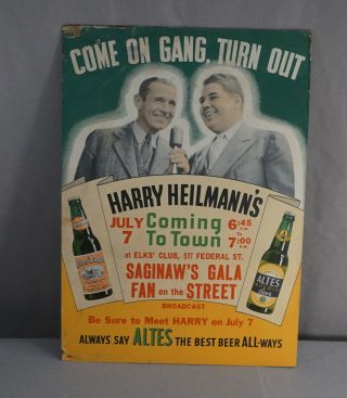1948 - 1951 Harry Heilmann Tigers Baseball Altes Beer Cardboard Adv.  Sign