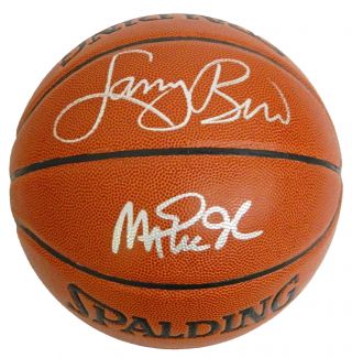 Larry Bird & Magic Johnson Signed Spalding I/o Nba Basketball - Bird Holo (ss)