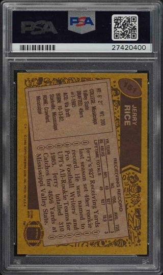 1986 Topps Football Jerry Rice ROOKIE RC 161 PSA 10 GEM (PWCC) 2