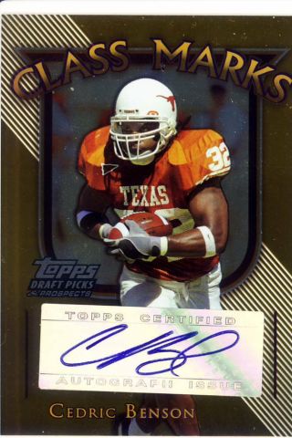 Cedric Benson Rookie Rc Draft Auto Autograph Texas Longhorns College /10 2005