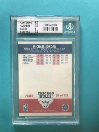 1987 - 88 Fleer Michael Jordan 59 2nd Year Card Beckett 7.  5 Near, 2