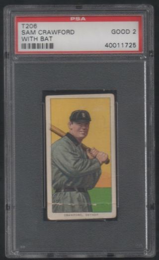 1909 - 11 T206 H.  O.  F.  Sam Crawford (with Bat) Of The Detroit Tigers Psa 2 Old Mill