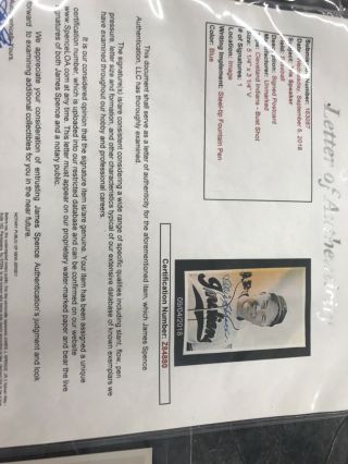 Tris Speaker Autographed Signed 3.  5x5.  5 Postcard Indians James Spence Certified 3