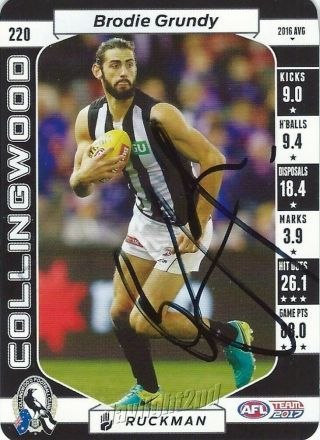 ✺signed✺ 2017 Collingwood Magpies Afl Card Brodie Grundy