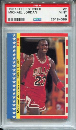 1987 Fleer Basketball Sticker 2 Michael Jordan Card Psa 9