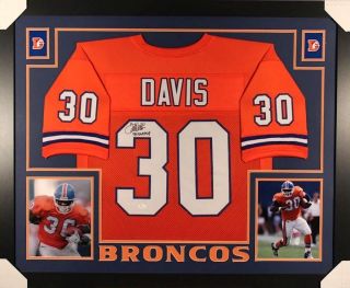 Terrell Davis Signed Broncos 35x 43 Custom Framed Jersey Inscribed " Sb Xxxii Mvp