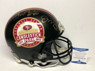 Joe Montana Jerry Rice Signed Black Custom 49ers Candlestick Park Helmet Bas