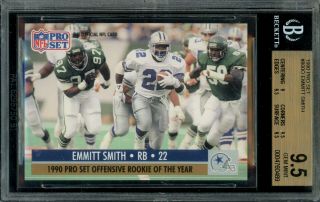 1990 Pro Set 800 Emmitt Smith Roy Rc/rookie Card Cowboys Hof Bgs 9.  5 Gem