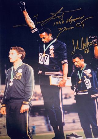 Tommie Smith & John Carlos Signed Autograph Photo Olympic Gold 1968 Protest