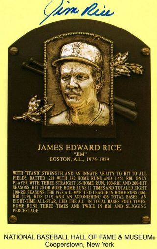 Jim Rice Signed Autographed Hall Of Fame Postcard Red Sox Baseball Hof Plaque