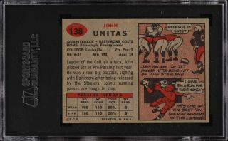 1957 Topps Football Johnny Unitas ROOKIE RC 138 SGC 7.  5 NRMT,  (PWCC) 2