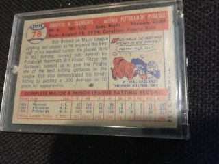1957 Topps 76 Bob Clemente VG Pittsburgh Pirates baseball card 2