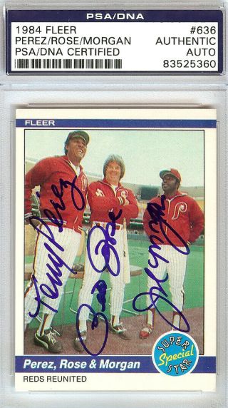 Tony Perez,  Pete Rose & Joe Morgan Autographed 1984 Fleer Card Reds Psa 74964