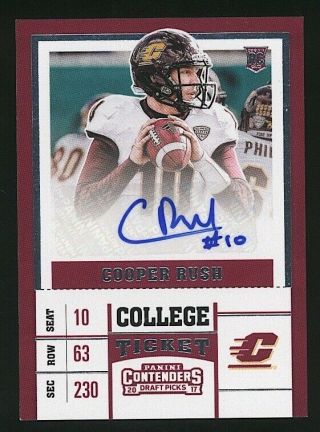 2017 Contenders Cooper Rush College Ticket Auto/autograph Rc/rookie Central Mich