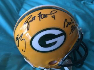Bart Starr,  Brett Favre,  Aaron Rodgers Signed Packers Mini Helmet