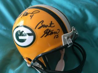 Bart Starr,  Brett Favre,  Aaron Rodgers Signed Packers Mini Helmet 2