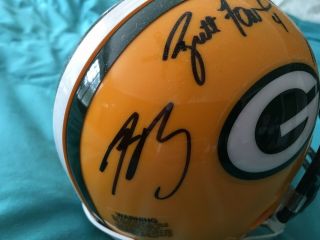 Bart Starr,  Brett Favre,  Aaron Rodgers Signed Packers Mini Helmet 3