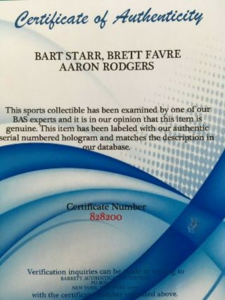 Bart Starr,  Brett Favre,  Aaron Rodgers Signed Packers Mini Helmet 7