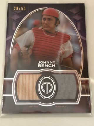 2019 Topps Tribute Johnny Bench Game Bat Jersey Dual Relic 28/50 Reds