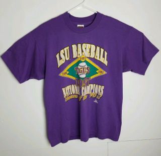 Vintage Lsu Tigers Purple T - Shirt Best Fruit Of The Loom Large Team Of The 90 