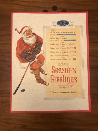 St.  Louis Blues Hockey Stanley Cup Sid Salomon Christmas Card 1968 Rare