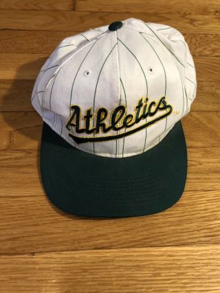 Oakland Athletics Vintage Script Pinstripe Hat By Starter - White And Green