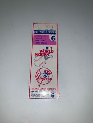 1981 World Series Ticket Stub York Yankees At Los Angeles Dodgers Game 6
