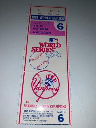 1981 World Series Ticket Stub York Yankees at Los Angeles Dodgers Game 6 2