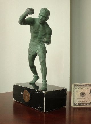 1935 Aau Figural Boxing Trophy - Boxer Statue - Mid Western Association Championship