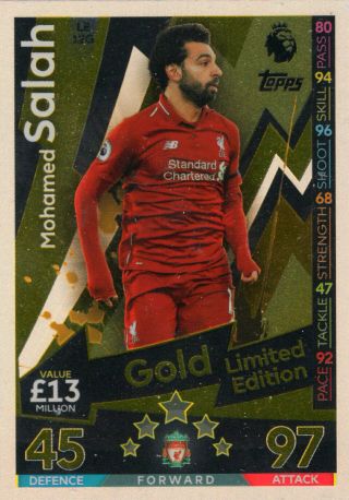 Match Attax Extra 2018/19 Mohamed Salah Gold Limited Edition Trading Card Le12g