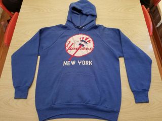 Vintage Mlb York Yankees Cross Stitch Hoodie Sweatshirt Usa Size Large