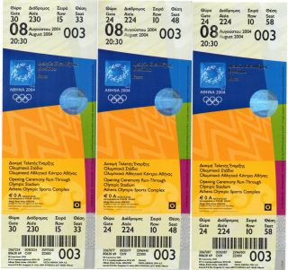 Athens 2004 Olympic Games Opening Ceremony Run - Through 3x Tickets