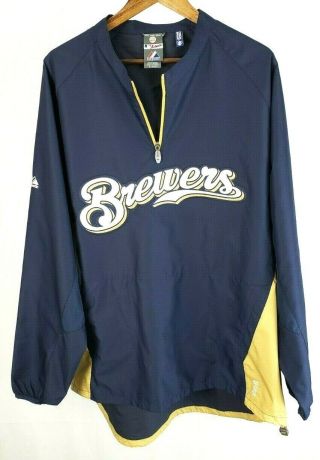 Vintage Majestic Mens Milwaukee Brewers Pull Over 1/4 Zip Dugout Jacket Xl Euc