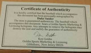 Hall Of Famer Duke Snider Signed Autograph Baseball With. 3