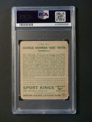 1933 Goudey Sport Kings Babe Ruth Baseball 2 PSA 1 PR Centered Yankees 2