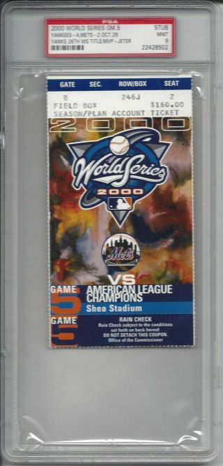 2000 World Series Game 5 Ticket Stub Yankees Title Derek Jeter Mvp Psa 9 Mets