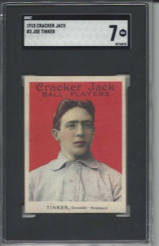 1915 Cracker Jack Baseball Card 3 Joe Tinker Chicago Cubs Federals Graded Sgc 7
