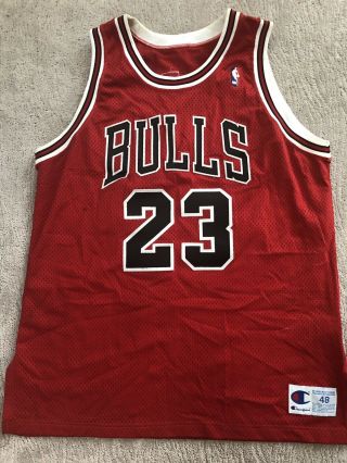 100 Authentic Michael Jordan Champion Chicago Bulls Red Nba Jersey Size 48 Xl